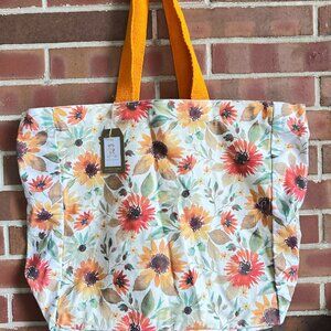 NWT Rachel Ashwell Sunflower Print Canvas Tote Bag 16”x 15”x 6"